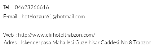 Elif Hotel Trabzon telefon numaralar, faks, e-mail, posta adresi ve iletiim bilgileri